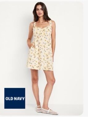 Old Navy Yellow Floral Smocked Top with Green Accents